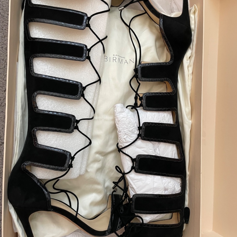 ALEXANDRE BIRMAN RARE FIND! Black Suede Snakeskin Gladiator Lace Up Sandal SZ39 - Picture 3 of 14